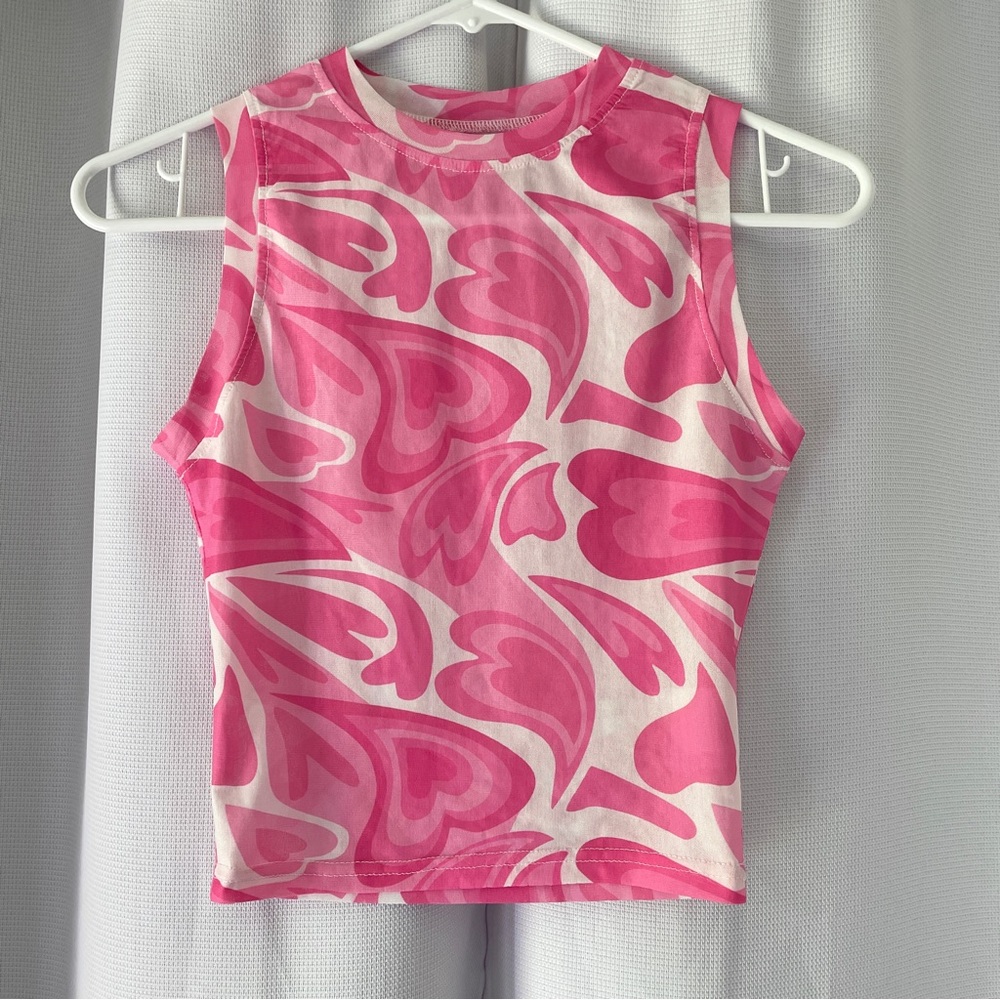 ❗️Sold❗️Heart Crop Tank Top White and Pink Semi-Sheer Junior Women’s Size Small